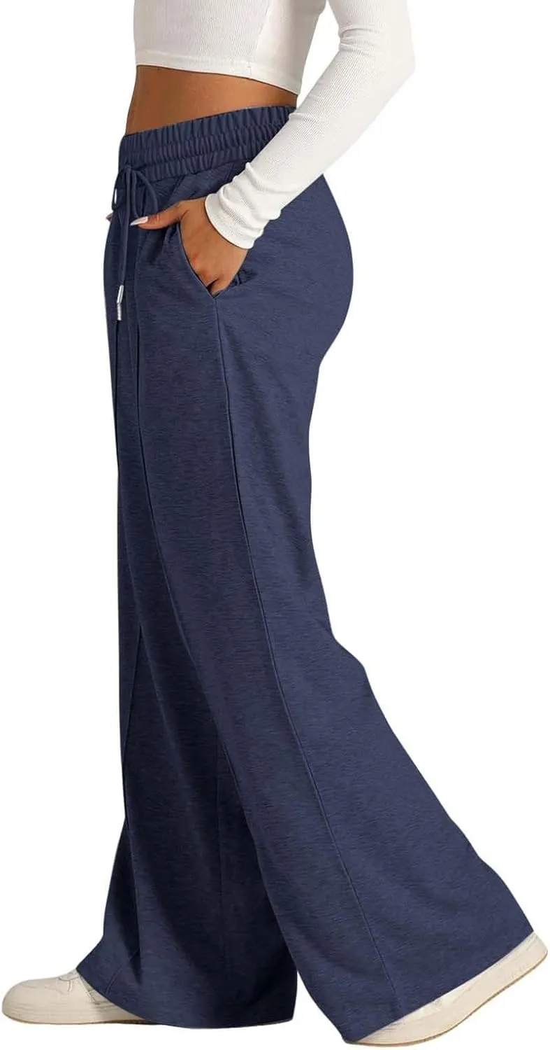 Womens Wide Leg Sweatpant High Waist Cotton Baggy Casual Drawstring Yoga Lounge Pants with Pockets