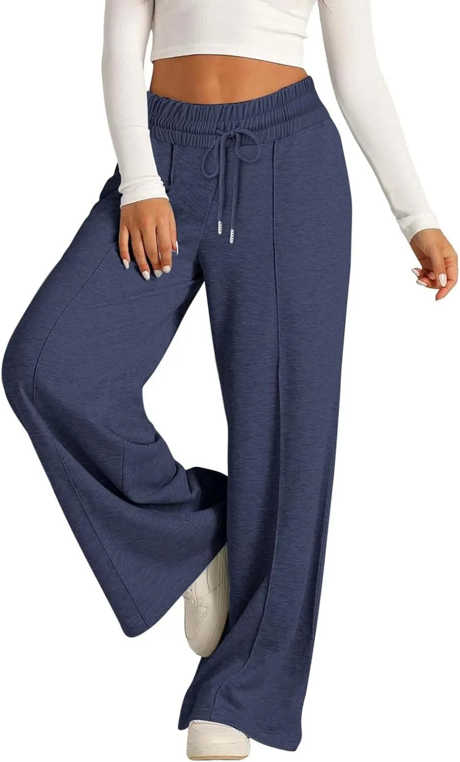 Womens Wide Leg Sweatpant High Waist Cotton Baggy Casual Drawstring Yoga Lounge Pants with Pockets