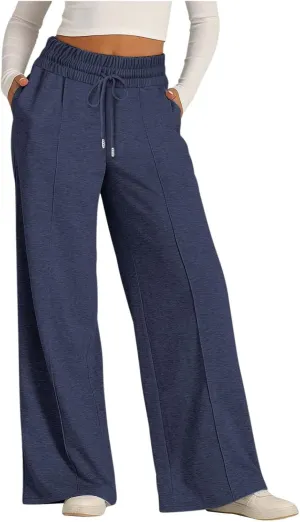Womens Wide Leg Sweatpant High Waist Cotton Baggy Casual Drawstring Yoga Lounge Pants with Pockets