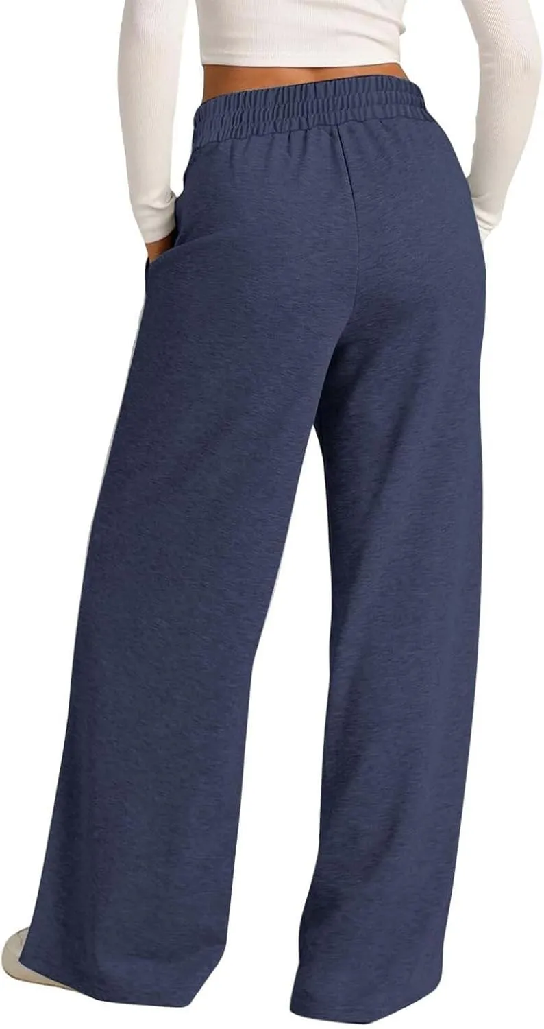 Womens Wide Leg Sweatpant High Waist Cotton Baggy Casual Drawstring Yoga Lounge Pants with Pockets