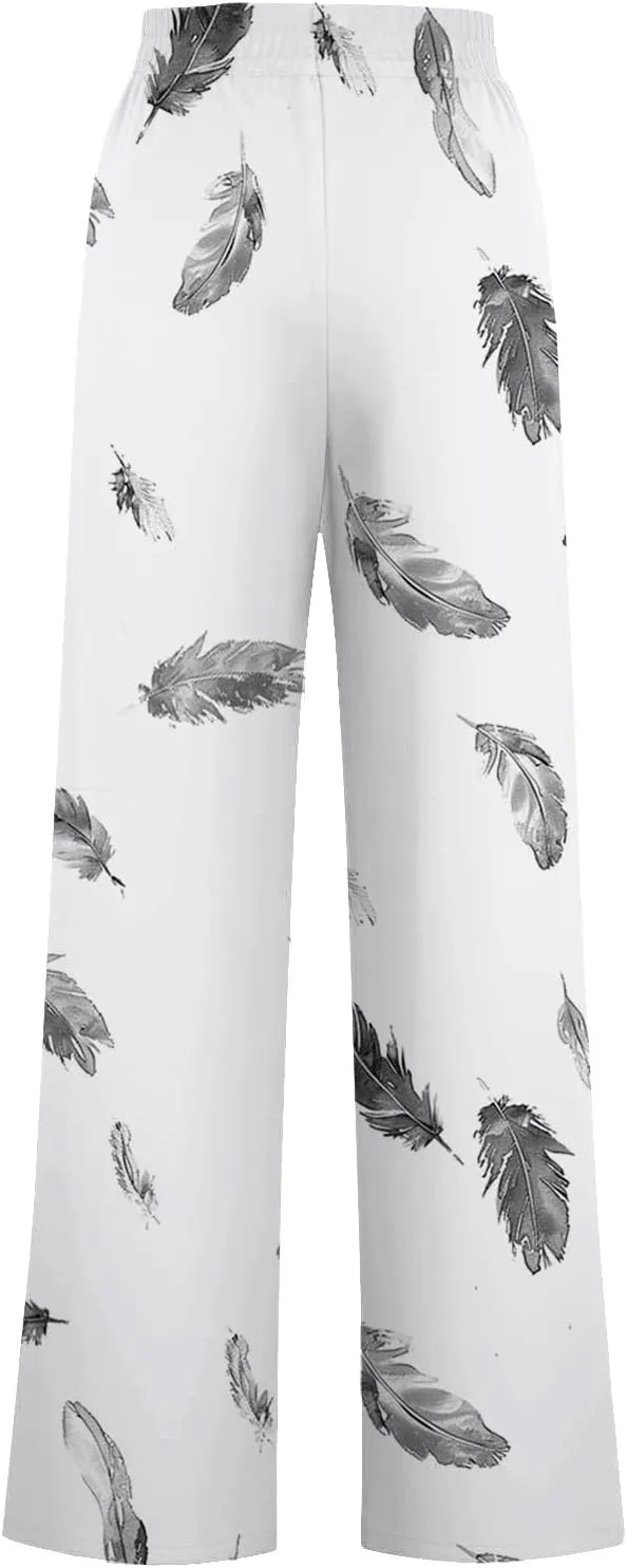 Women's Wide Leg Sweatpants 2024 Fall Casual High Waisted Pants Print Trendy Trousers for Women Drawstring Joggers