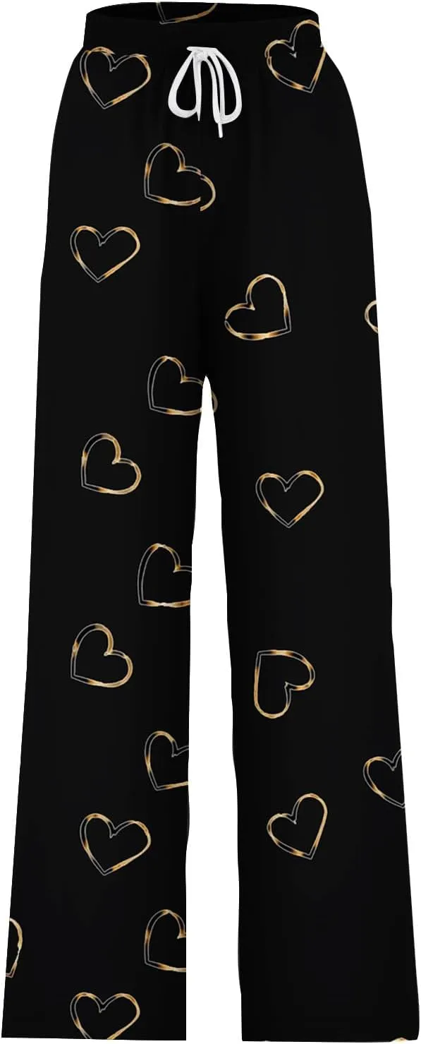 Women's Wide Leg Sweatpants 2024 Fall Casual High Waisted Pants Print Trendy Trousers for Women Drawstring Joggers