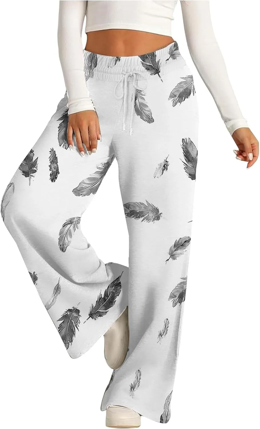 Women's Wide Leg Sweatpants 2024 Fall Casual High Waisted Pants Print Trendy Trousers for Women Drawstring Joggers