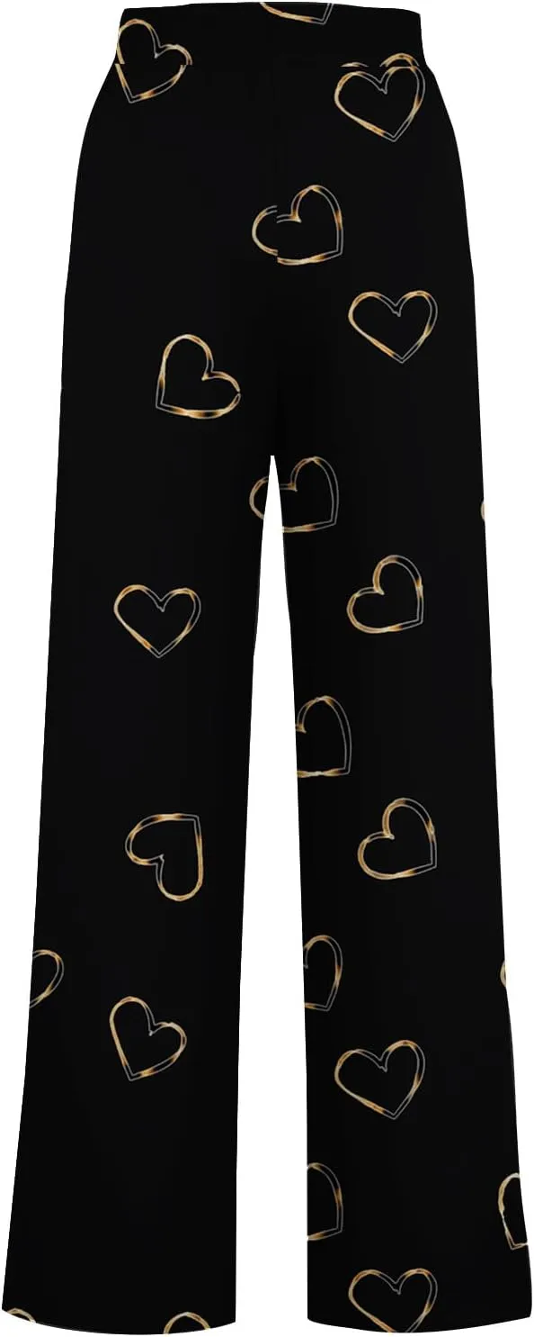 Women's Wide Leg Sweatpants 2024 Fall Casual High Waisted Pants Print Trendy Trousers for Women Drawstring Joggers