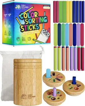 Wooden Color Sorting Sticks 3 Lids Designed for Fine Motor Skills Toys for 3 4 5 Years Old Toddler Montessori Travel Toys Sensory Toy for Toddler Preschool Gift for Calm Down Color Activities Games