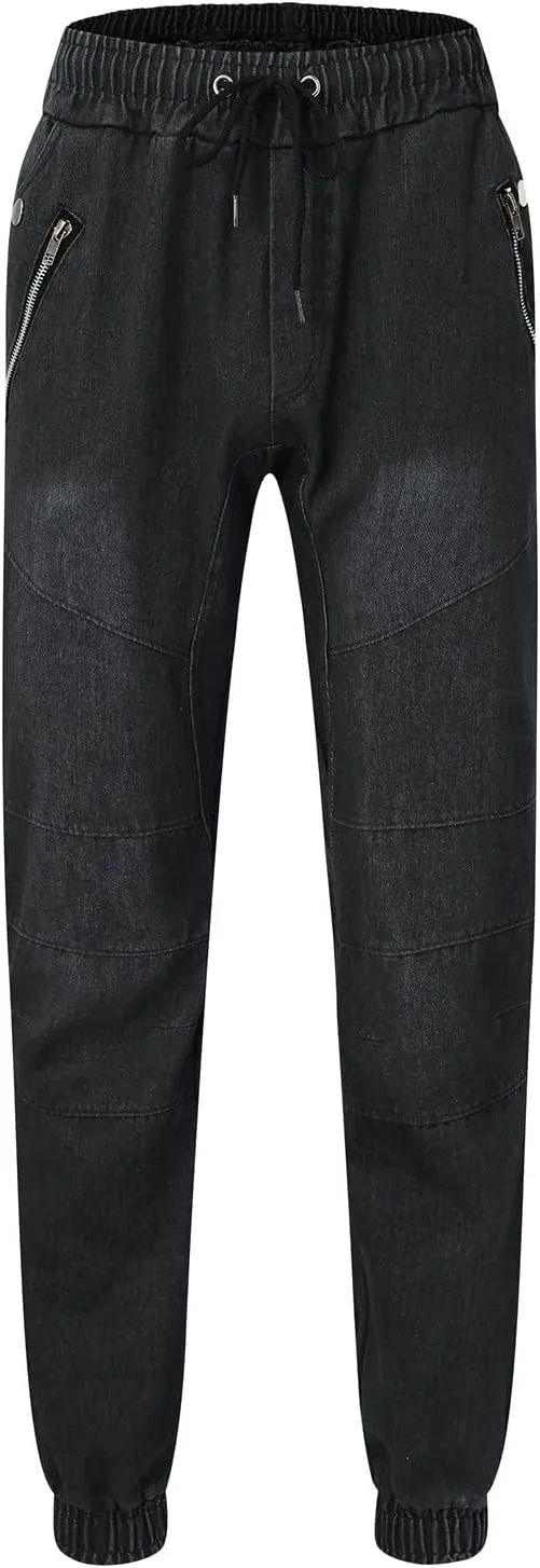 Work Long Trousers Jeans Pants Pocket Drawstring Waist Solid Color Slim Toe Jeans Taper Jean Men's Straight Fit