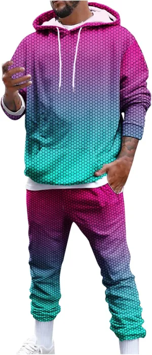 Workout Sets for Men Running Sports Hooded Sweatsuit Casual Long Sleeve Pullover Drawstring Pant 2 Piece Outfits