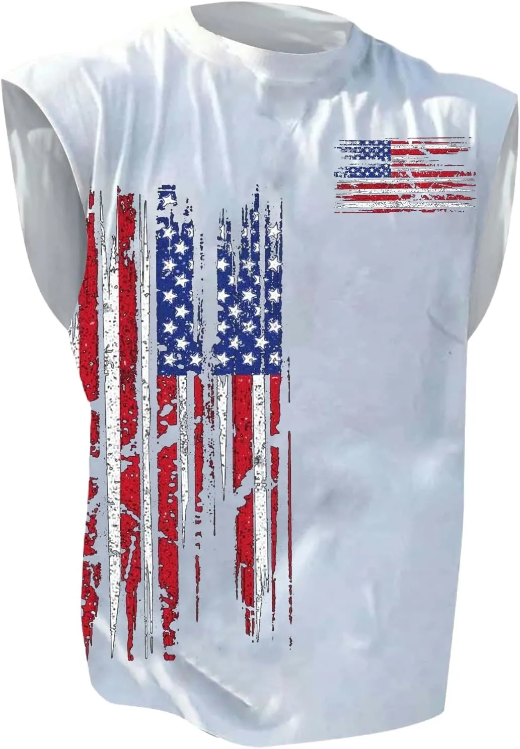 Workout Tank Tops Men American Flag Print Patriotic Crew Neck Sleeveless Shirts Summer Athletic Loose Fit Undershirt