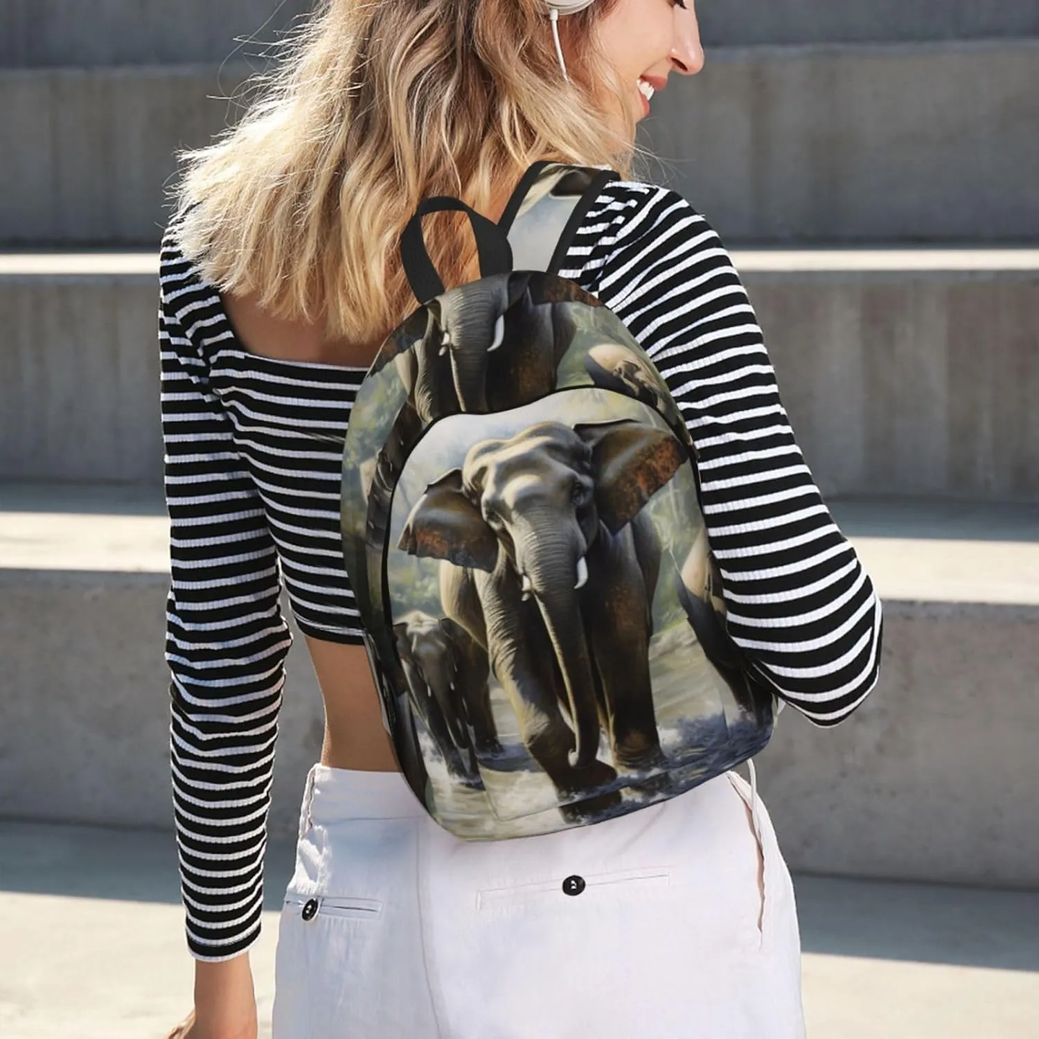 WURTON Asian Elephants Print Large Backpack Casual Laptop Backpack Computer Bag Travel Daypack For Women Men