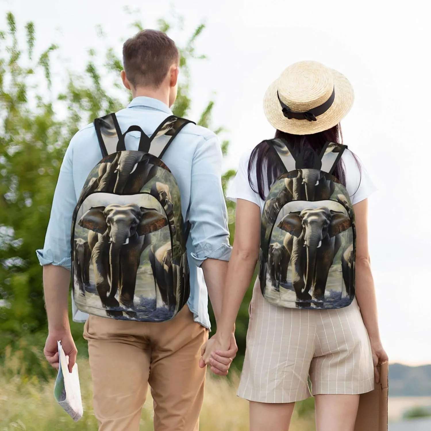 WURTON Asian Elephants Print Large Backpack Casual Laptop Backpack Computer Bag Travel Daypack For Women Men