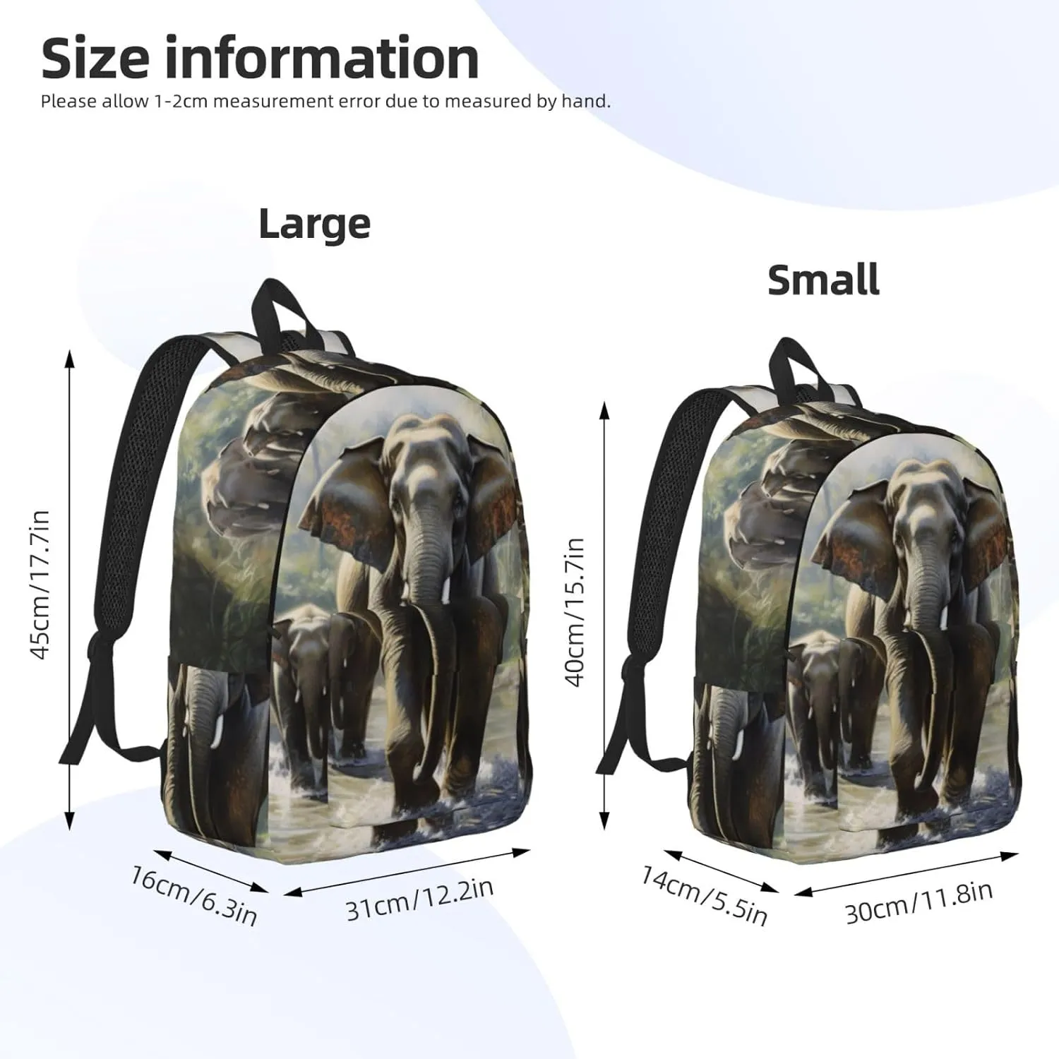 WURTON Asian Elephants Print Large Backpack Casual Laptop Backpack Computer Bag Travel Daypack For Women Men