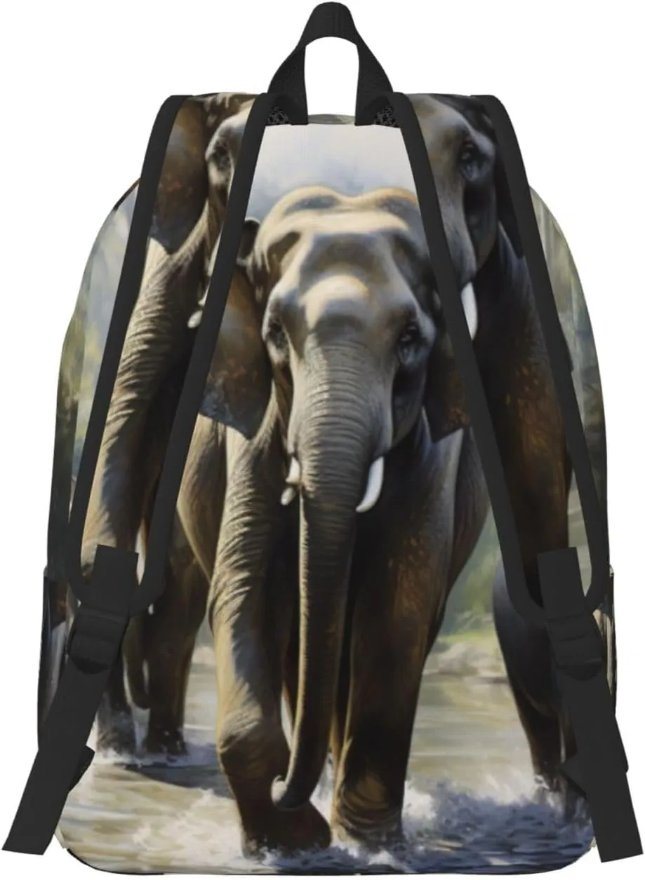 WURTON Asian Elephants Print Large Backpack Casual Laptop Backpack Computer Bag Travel Daypack For Women Men