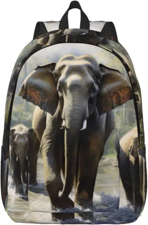 WURTON Asian Elephants Print Large Backpack Casual Laptop Backpack Computer Bag Travel Daypack For Women Men