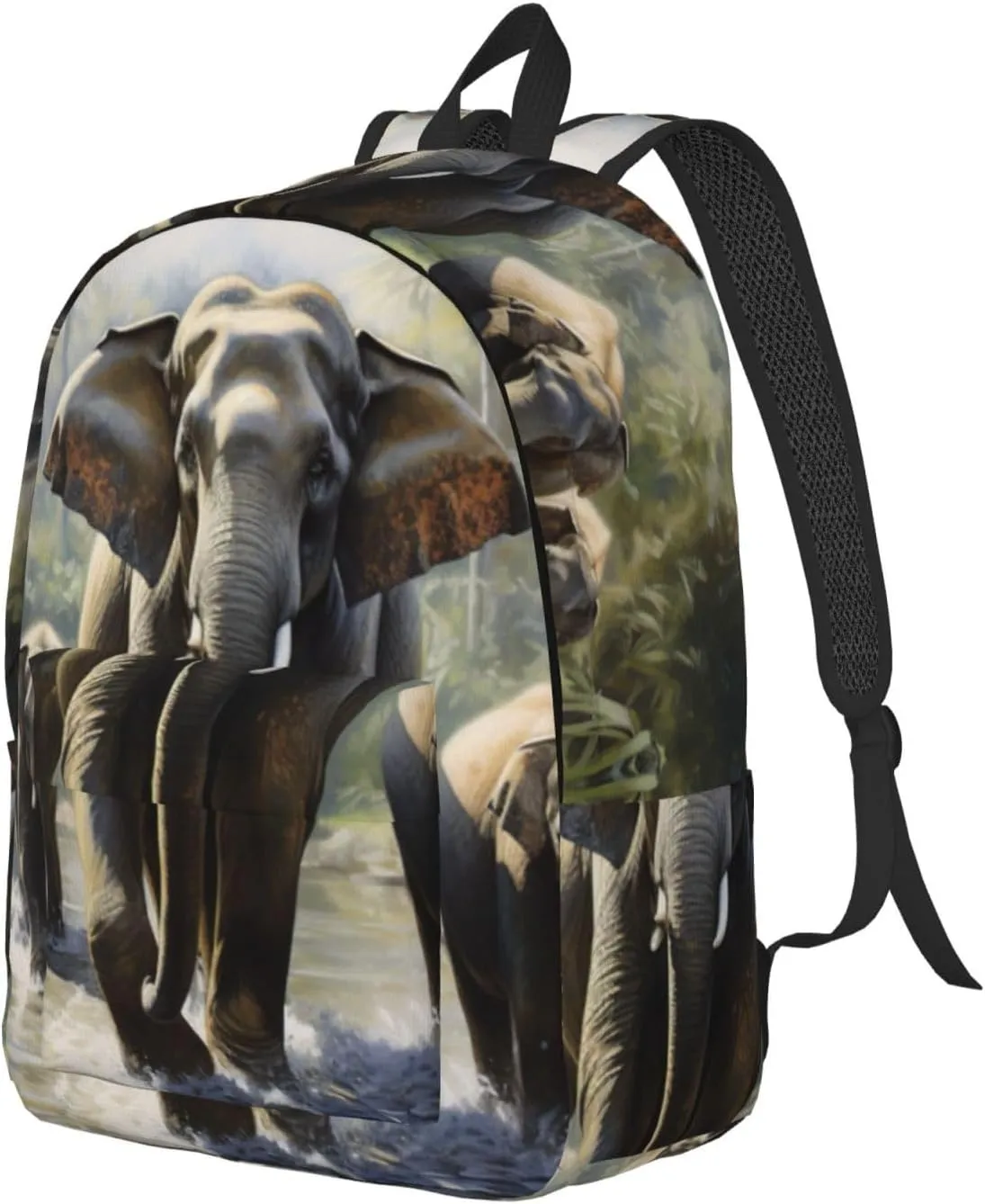 WURTON Asian Elephants Print Large Backpack Casual Laptop Backpack Computer Bag Travel Daypack For Women Men