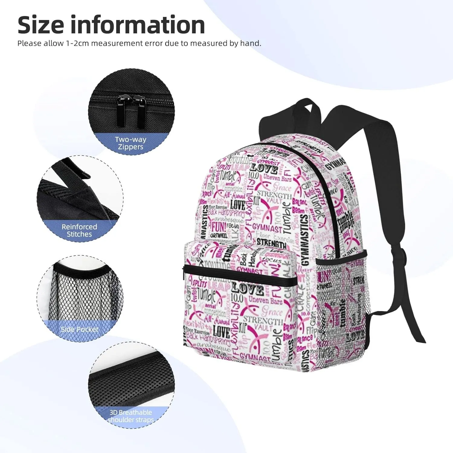 Wurton Gymnastics Red Print Multipurpose Casual Bag With Fashionable Travel,Work Outdoor Activities Backpack