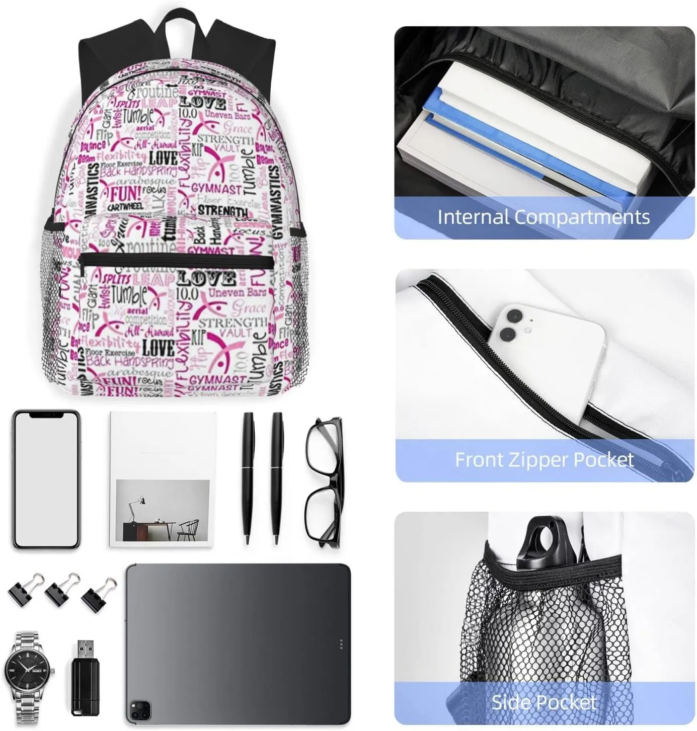Wurton Gymnastics Red Print Multipurpose Casual Bag With Fashionable Travel,Work Outdoor Activities Backpack