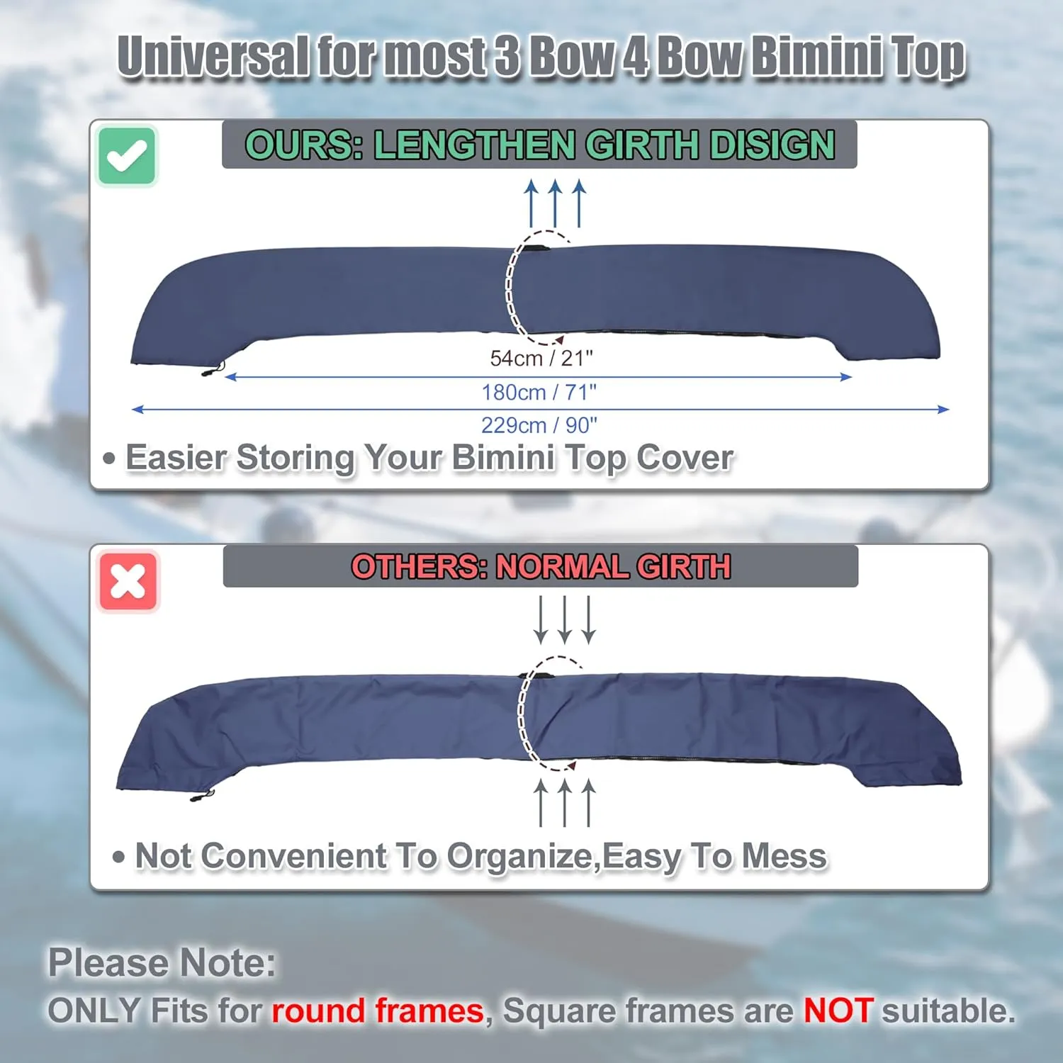 X AUTOHAUX Bimini Top Storage Boot Cover with Light Hole Boat Bimini Storage Bag 600D Polyester Canvas Sun Resist Universal for 3 Bow 4 Bow