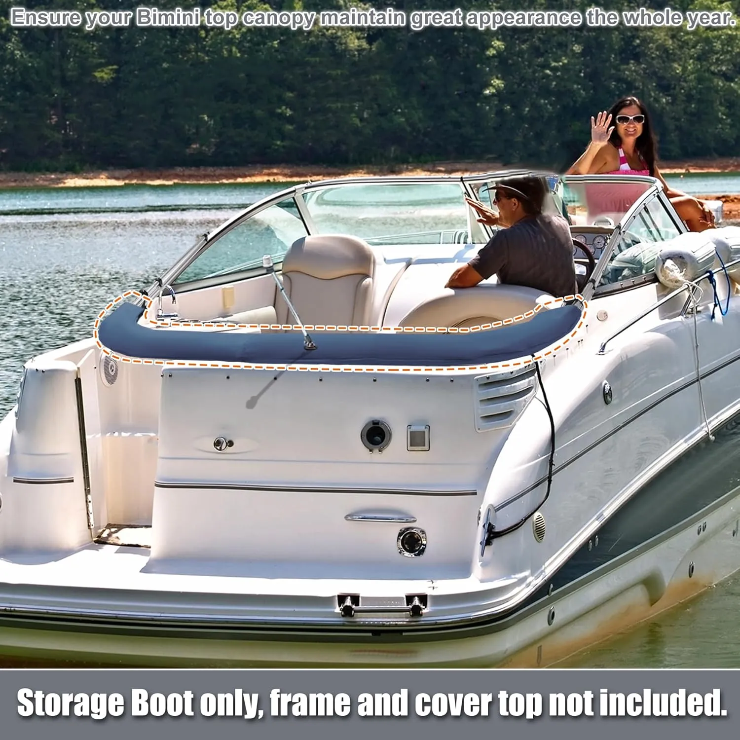 X AUTOHAUX Bimini Top Storage Boot Cover with Light Hole Boat Bimini Storage Bag 600D Polyester Canvas Sun Resist Universal for 3 Bow 4 Bow