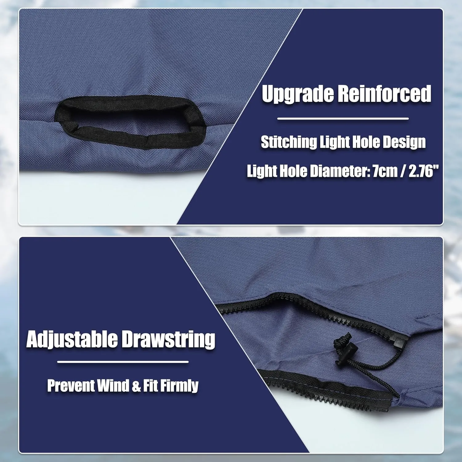 X AUTOHAUX Bimini Top Storage Boot Cover with Light Hole Boat Bimini Storage Bag 600D Polyester Canvas Sun Resist Universal for 3 Bow 4 Bow