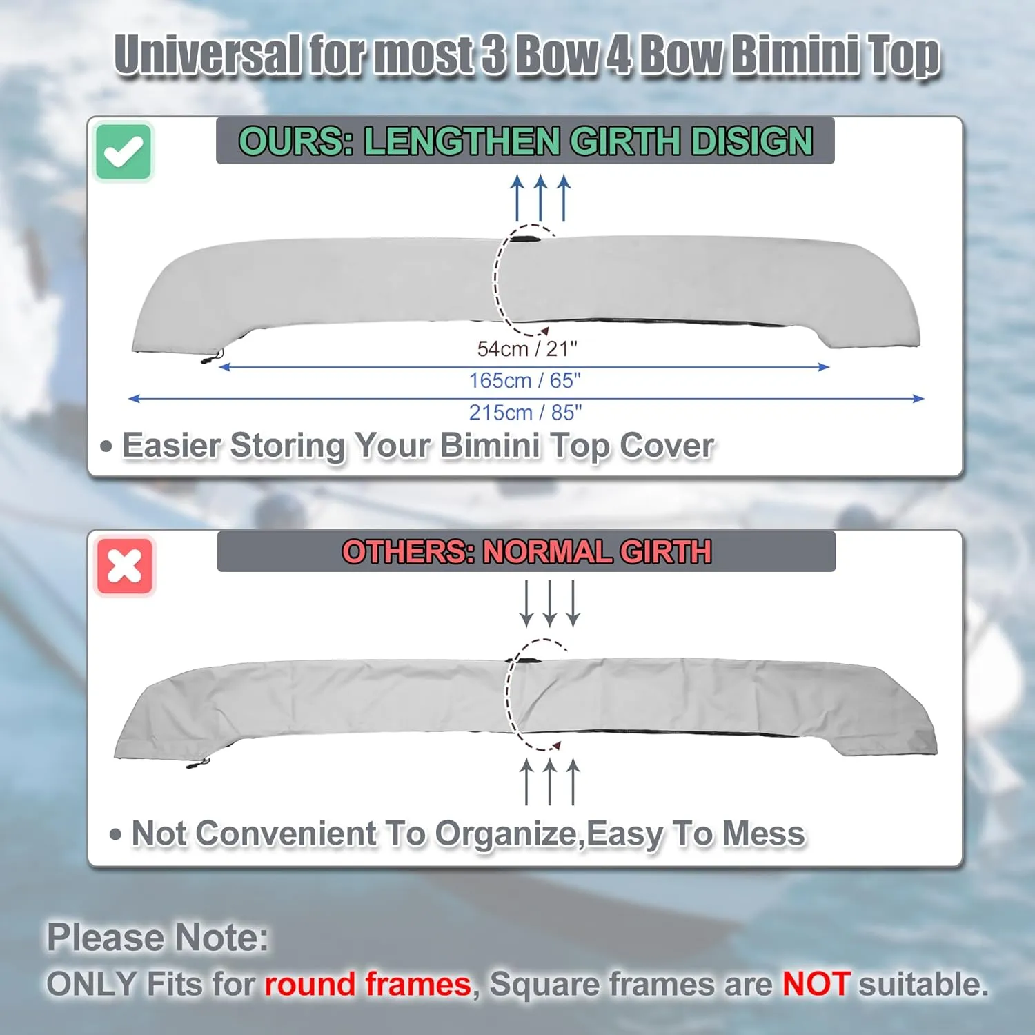 X AUTOHAUX Bimini Top Storage Boot Cover with Light Hole Boat Bimini Storage Bag 600D Polyester Canvas Sun Resist Universal for 3 Bow 4 Bow