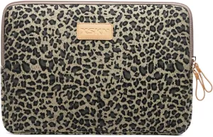 XSKN Yellow Leopard Spot Canvas Fabric Zipper Laptop Sleeve Case Cover for All 13 14 15 inch Computers, Laptop Bag for MacBook Air / Pro / Retina Laptops / Notebook (14 inch, for 14.1 inch Laptop)