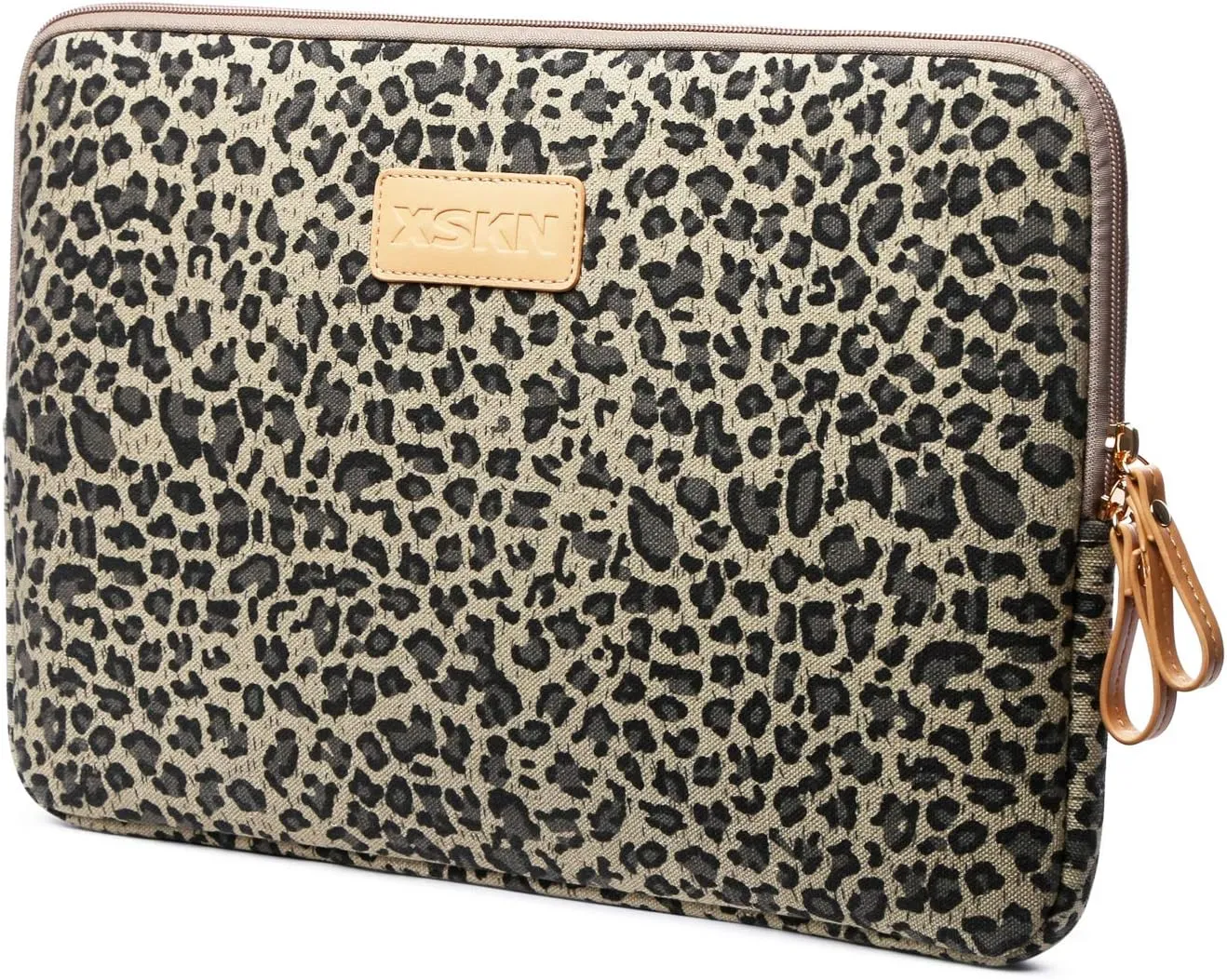 XSKN Yellow Leopard Spot Canvas Fabric Zipper Laptop Sleeve Case Cover for All 13 14 15 inch Computers, Laptop Bag for MacBook Air / Pro / Retina Laptops / Notebook (14 inch, for 14.1 inch Laptop)