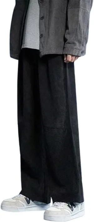 yoeasy Men Loose Elastic Waist Corduroy Pants Casual Drawstring Outdoor Wide Leg Pants
