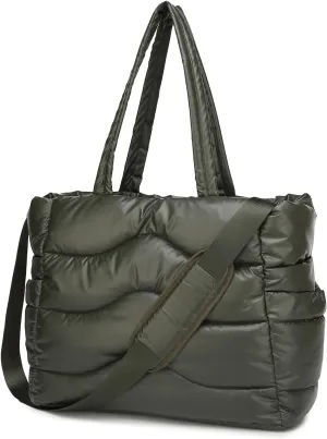 Y.U.M.C. Quilted Puffer Tote Bag for Women- Stylish Multi-Way Carrying Shoulder Bag with Laptop Compartment