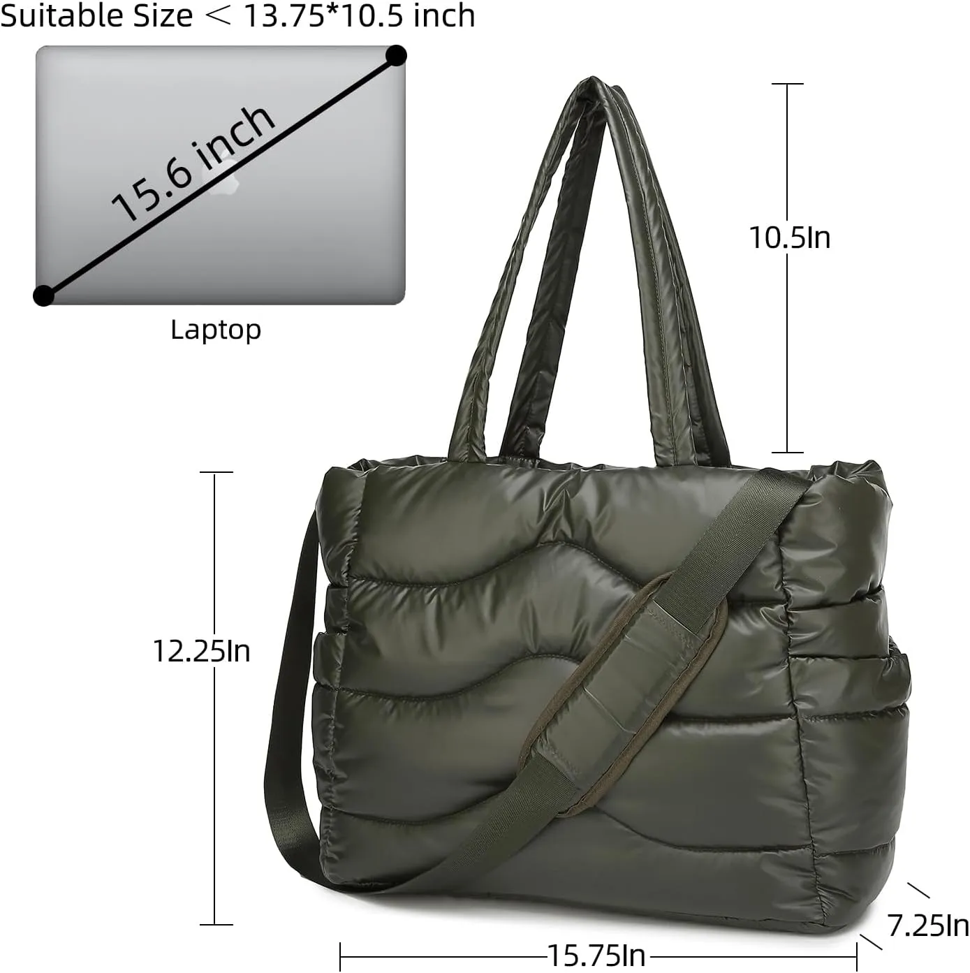 Y.U.M.C. Quilted Puffer Tote Bag for Women- Stylish Multi-Way Carrying Shoulder Bag with Laptop Compartment