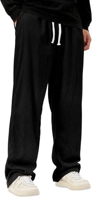 Zando Men's Corduroy Pants Jogger Baggy Cargo Pants Vintage Wide Leg Pants Casual Pants with Pockets Y2K Streetwear Pant