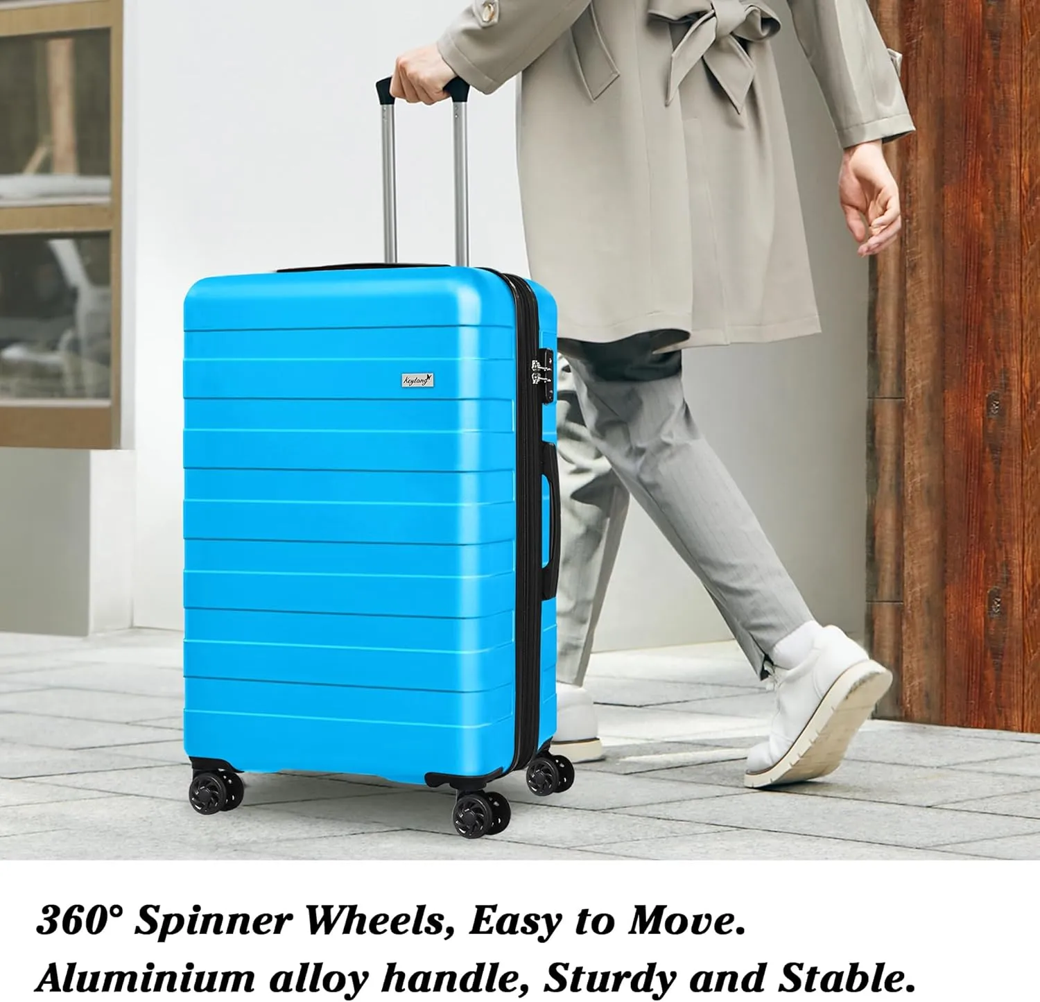 Zebra Luggage Sets 5 Piece, Carry-On Luggage with Spinner Wheels, PC ABS Lightweight Hardside Business Travel Suitcase Set with TSA Lock, Bonus Travel Backpack & Makeup Bag, 20/24/28 inch, Blue