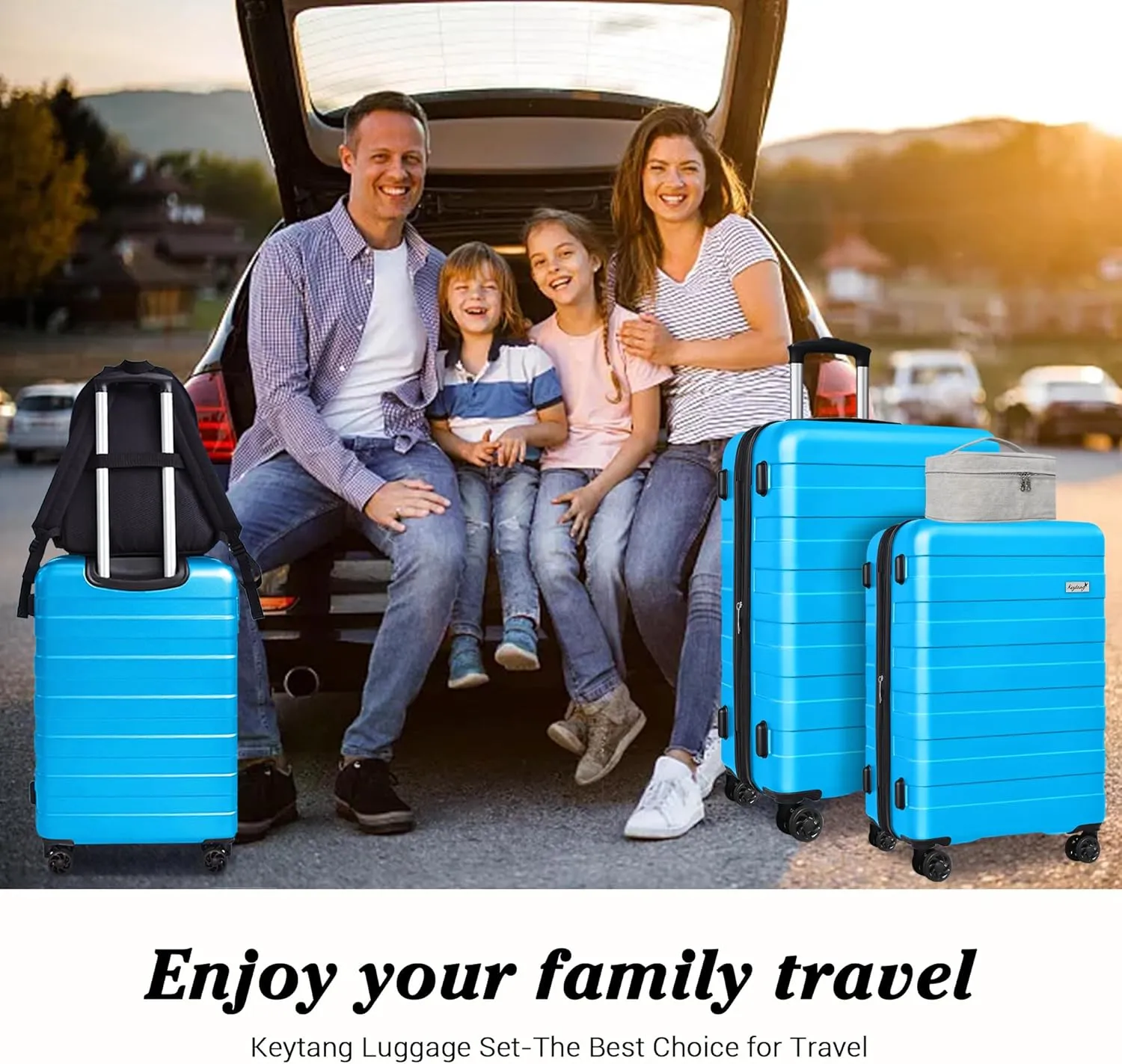 Zebra Luggage Sets 5 Piece, Carry-On Luggage with Spinner Wheels, PC ABS Lightweight Hardside Business Travel Suitcase Set with TSA Lock, Bonus Travel Backpack & Makeup Bag, 20/24/28 inch, Blue