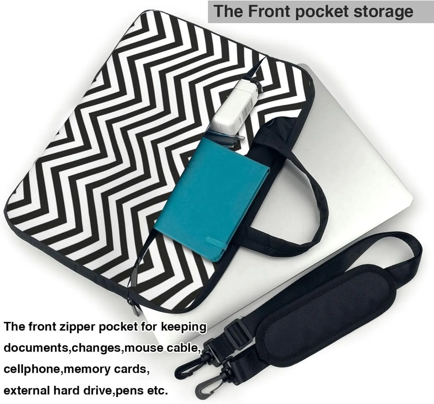 Zigzag Stripe Print Laptop Bag,Can Use It Freely As A Shoulder Bag,Crossbody Bag,And Briefcase