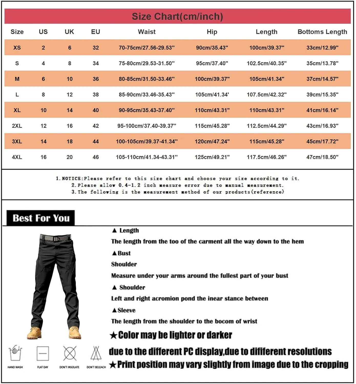 ZYXTIM Men's Hiking Trousers Softshell Tactical Cargo Pants Water-Resistant Breathable Windproof Outdoor Walking Work Pant